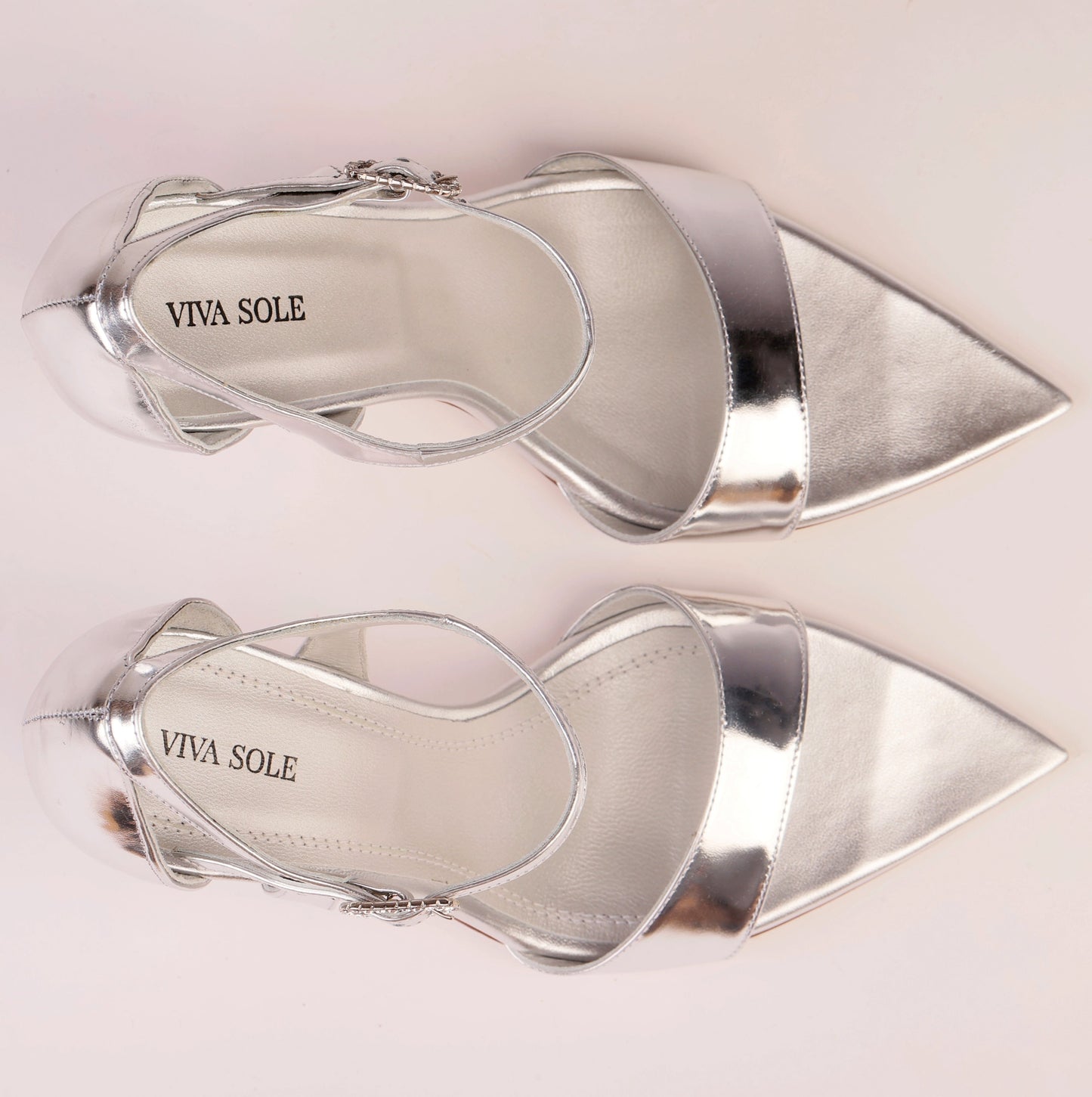 LUNA SILVER – Silver Mirror Nappa Sandal with Crystal Buckle