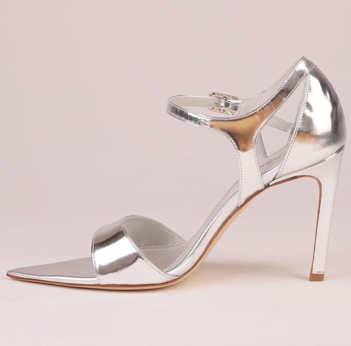 LUNA SILVER – Silver Mirror Nappa Sandal with Crystal Buckle