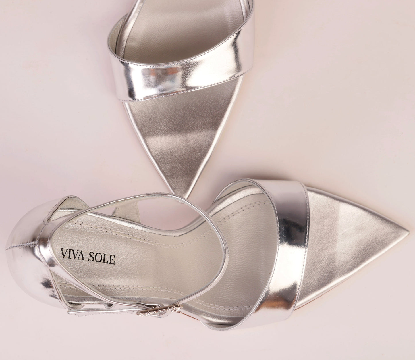 LUNA SILVER – Silver Mirror Nappa Sandal with Crystal Buckle