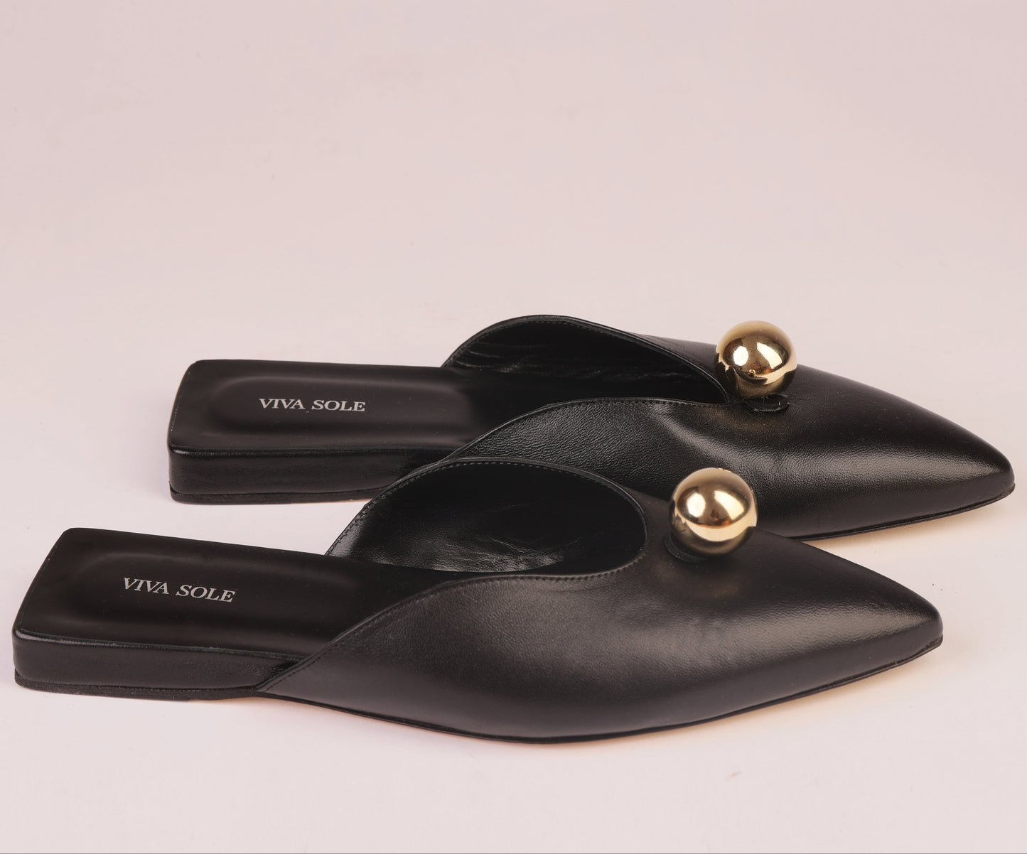 AURORA SLIDE – Black Nappa Slipper with Sculptural Sphere Detail