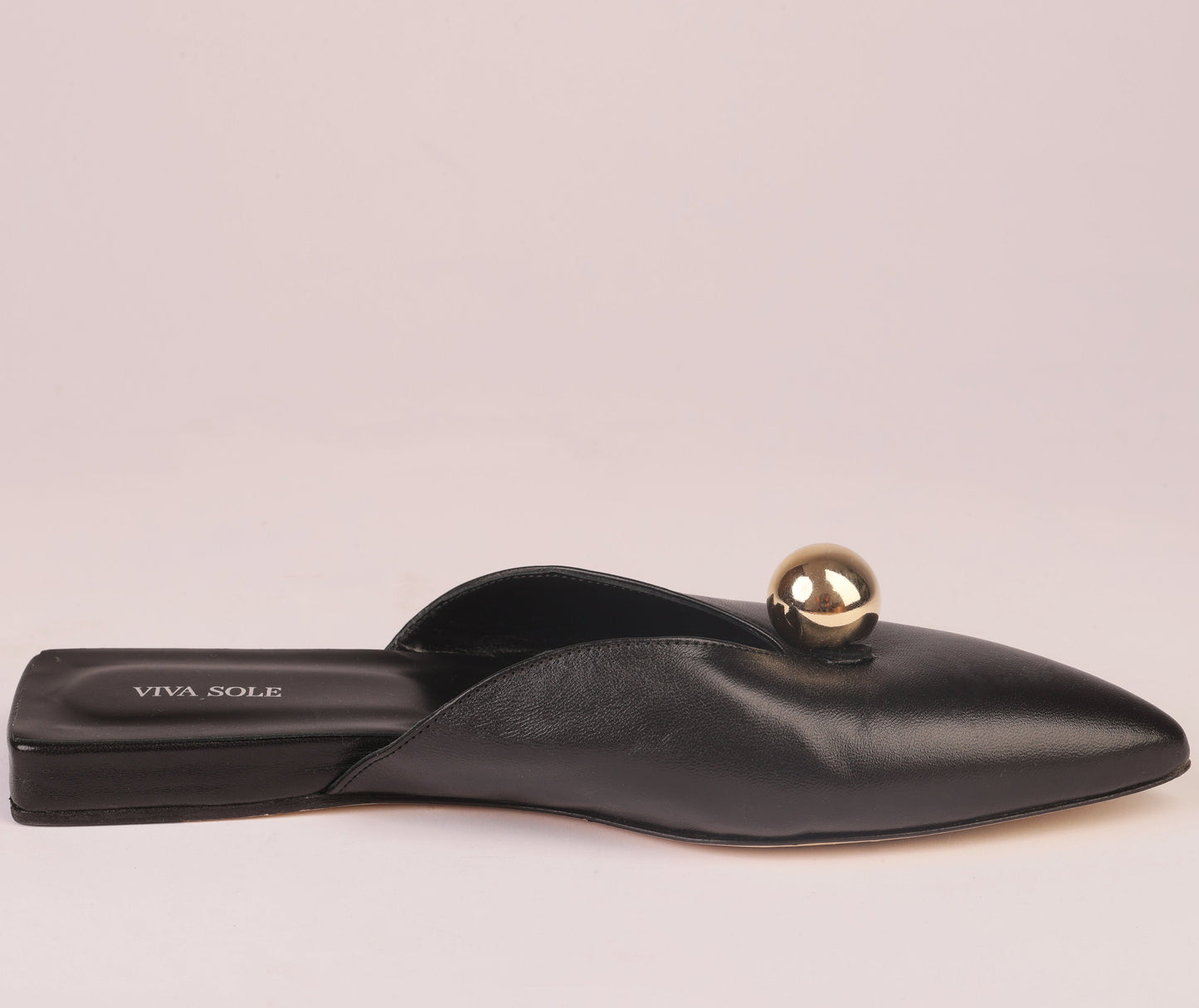 AURORA SLIDE – Black Nappa Slipper with Sculptural Sphere Detail