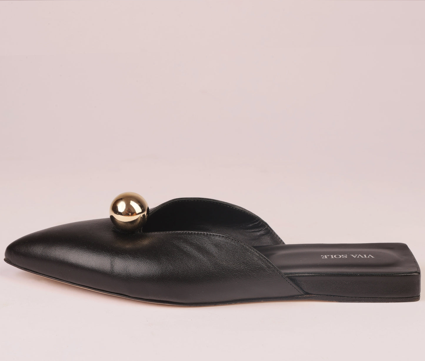AURORA SLIDE – Black Nappa Slipper with Sculptural Sphere Detail