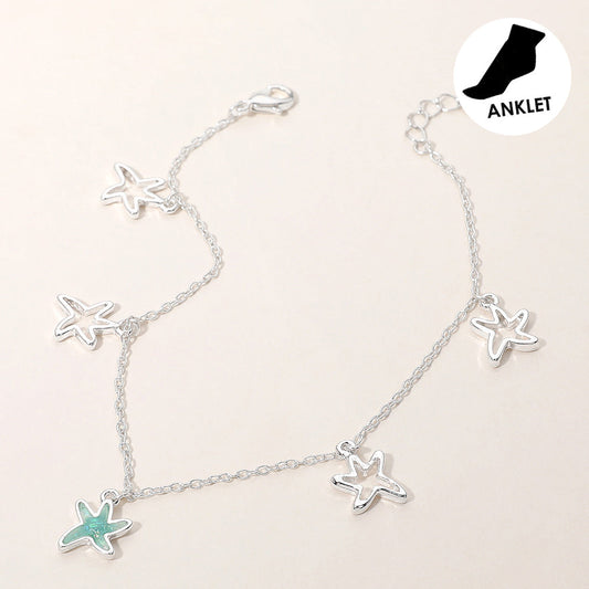 Sea Glass Starfish Open Metal Starfish Charm Station Anklet