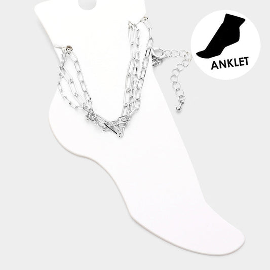 Triple Metal Chain Layered Anklet