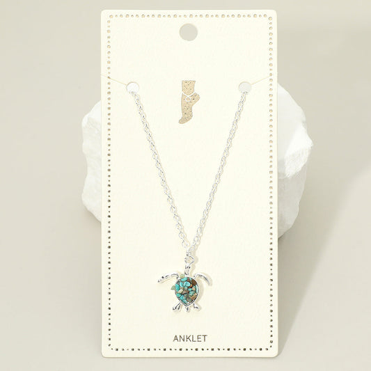 Crushed Pebble Sea Turtle Charm Anklet