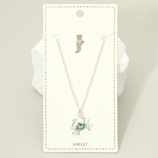 Crushed Pebble Crab Charm Anklet