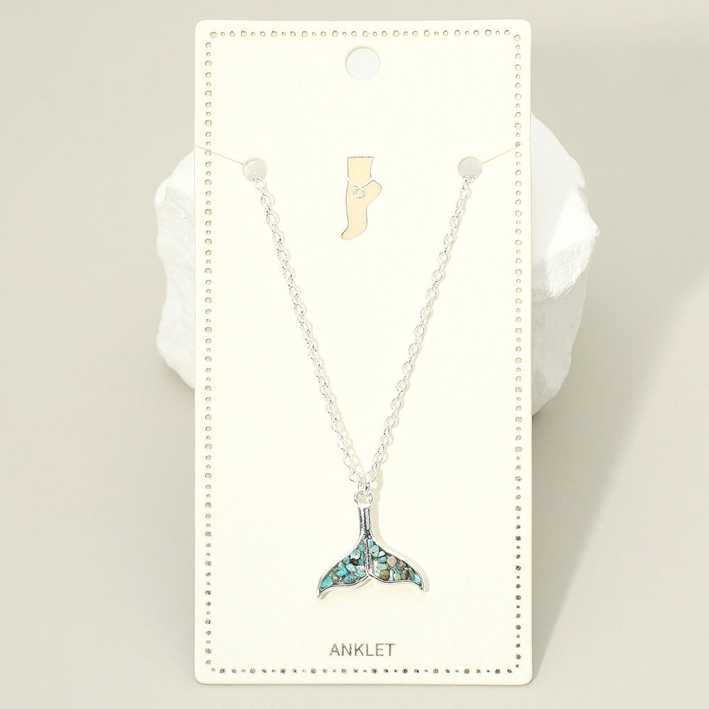 Crushed Pebble Whale Tail Charm Anklet