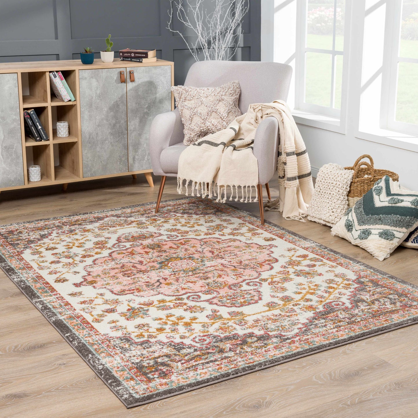 Oark Floral Medallion Area Rug-0