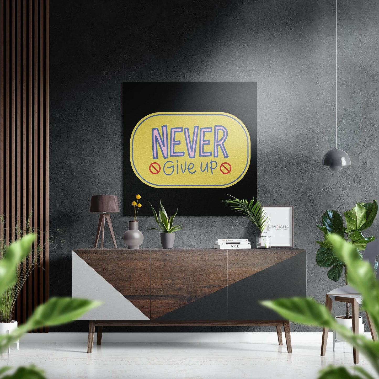 Never Give Up Brushed Aluminium Dibond Wall Art