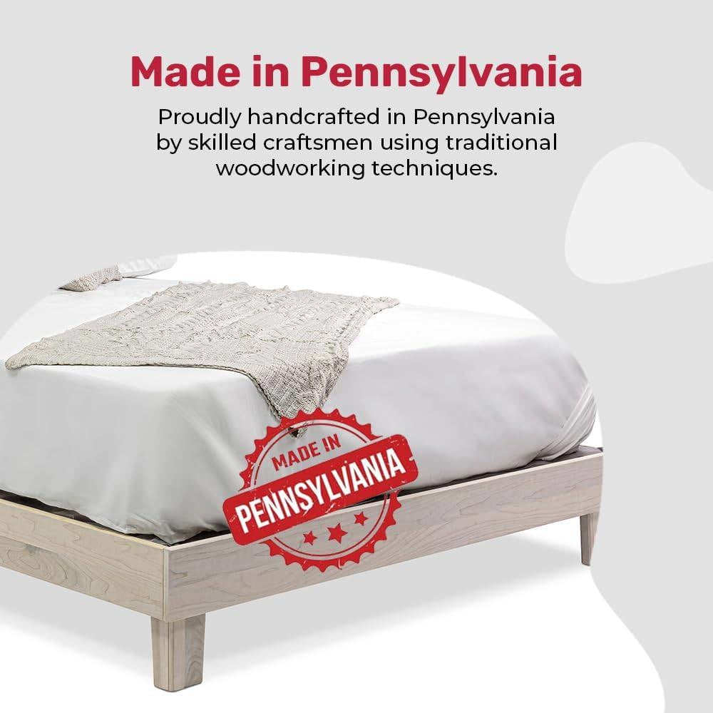 Queen size Solid Wood Heavy Duty Platform Bed Frame in Off-White - Made In USA-1