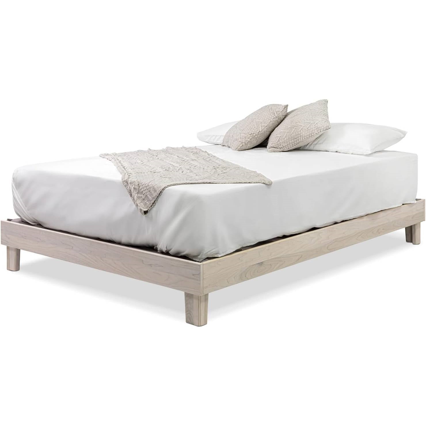 Queen size Solid Wood Heavy Duty Platform Bed Frame in Off-White - Made In USA-4