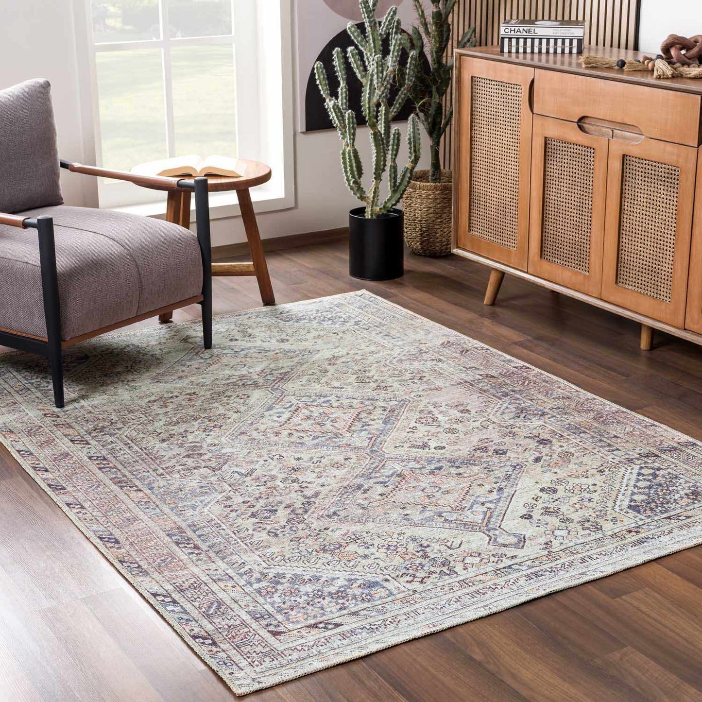 Barny Tan Flat Pile Washable Rug Area Rug-5