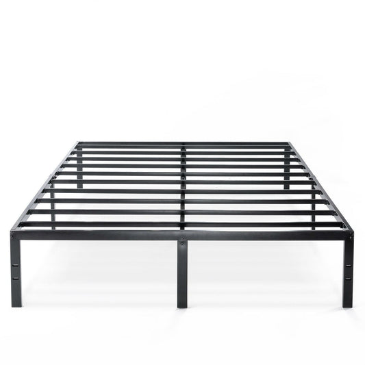 Queen size Sturdy Black Metal Platform Bed Frame with Headboard Attachments-0