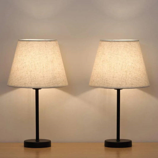 Set of 2 - Bedside Table Lamp with Cream Linen Shade and Black Base-0
