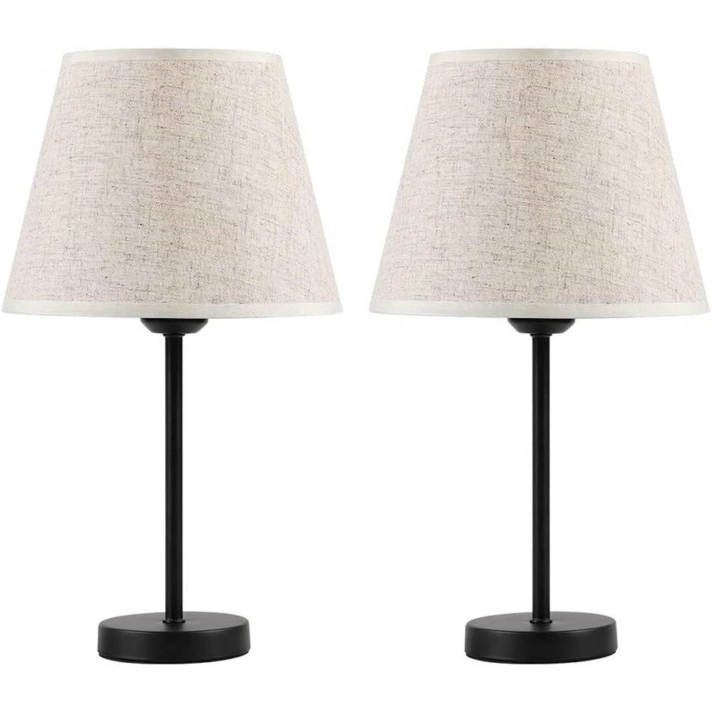 Set of 2 - Bedside Table Lamp with Cream Linen Shade and Black Base-1