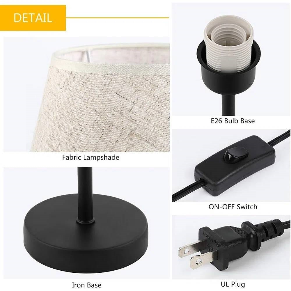 Set of 2 - Bedside Table Lamp with Cream Linen Shade and Black Base-3
