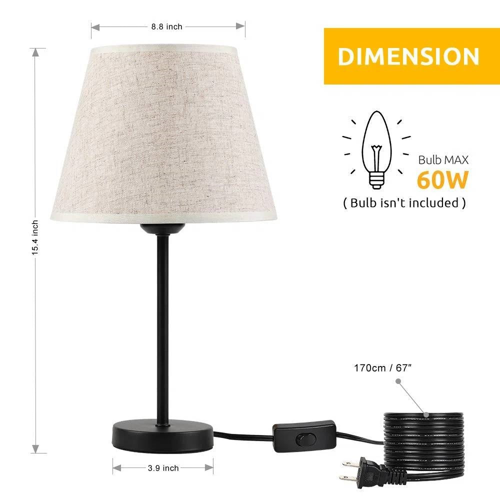 Set of 2 - Bedside Table Lamp with Cream Linen Shade and Black Base-4