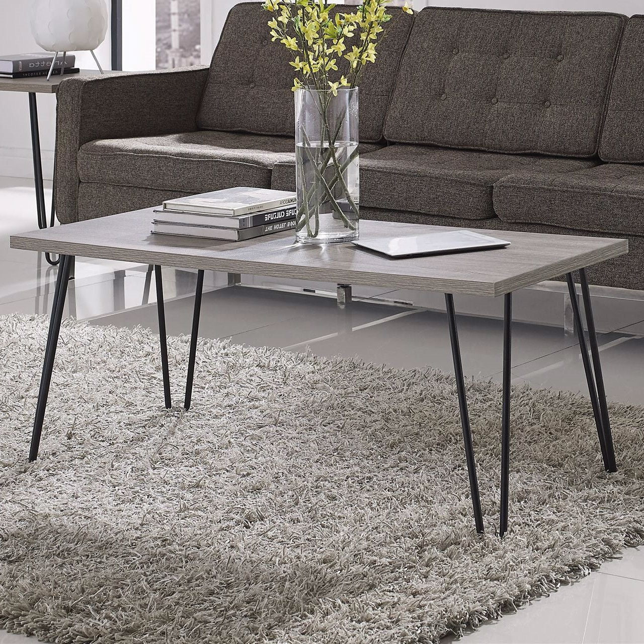 Modern Classic Vintage Style Coffee Table with Wood Top and Metal Legs-0