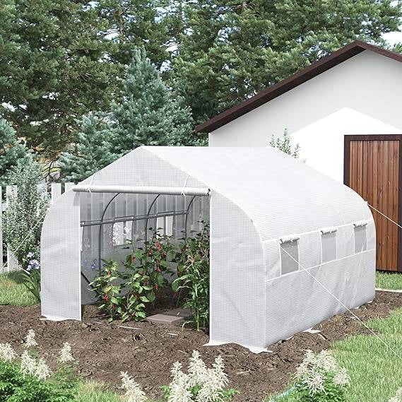Greenhouse w/ White PE Cover and Heavy Duty Steel Frame 11.5' x 10' x 6.5'-1