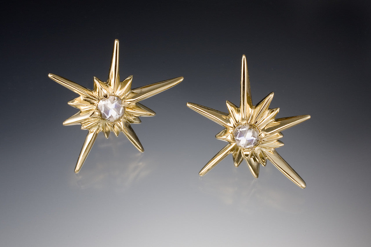 Star Earrings-Solid Stars-18K with black diamonds-5