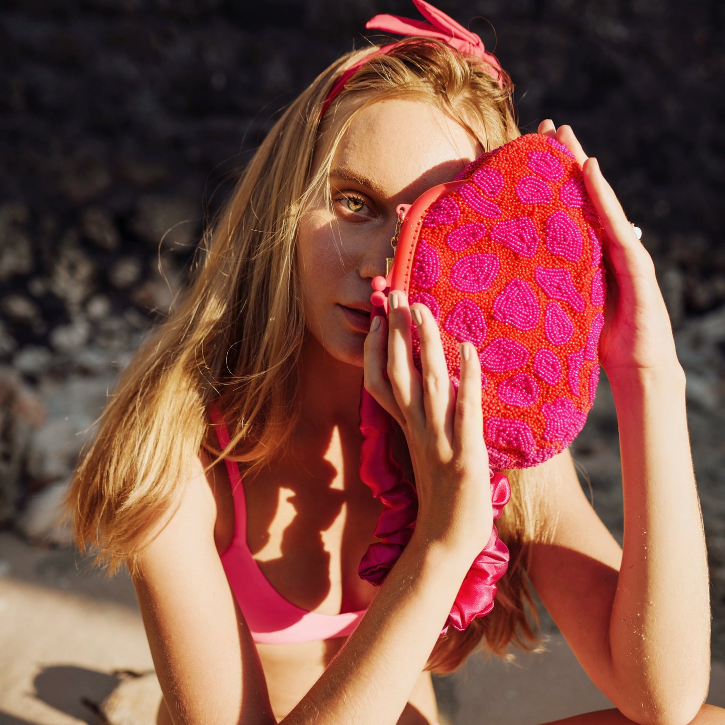 The Arnoldi Jean Hand-beaded Clutch In Red & Pink