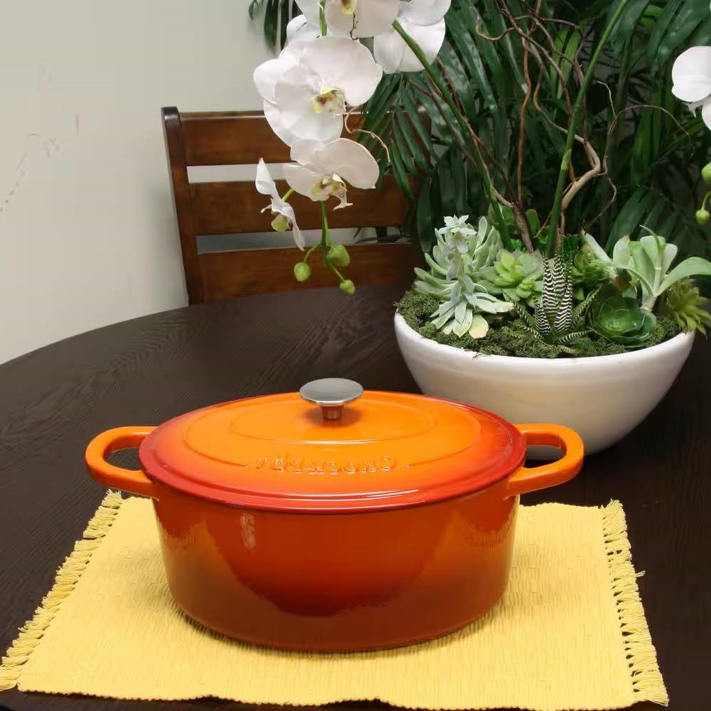 Orange Red Sunbust 7-Quart Enameled Cast Iron Dutch Oven with Lid-2