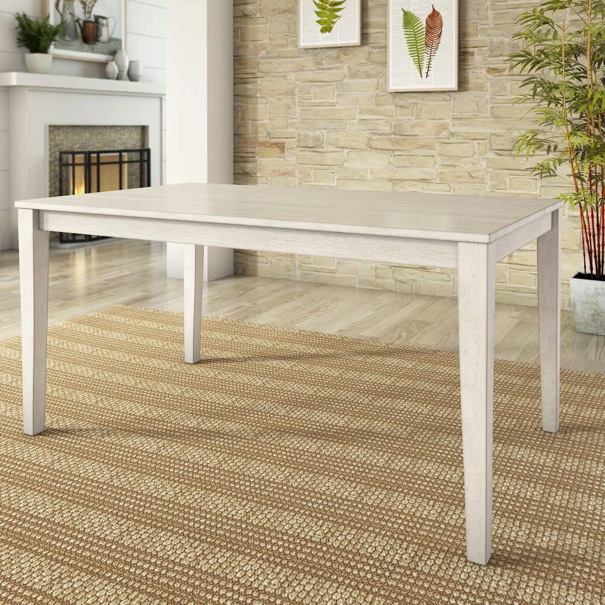 Farmhouse 36 x 60 inch Rectangular Dining Table in Antique White Wood Finish-0