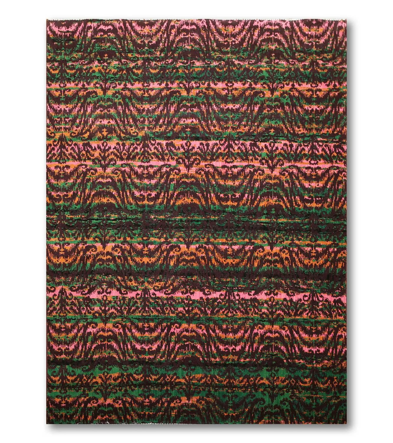 6x9 Pink, Green Hand knotted 100% Wool Modern Oriental Area Rug-1