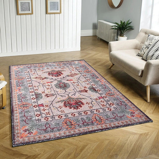Multi Size Peach, Gray Handmade Hand-Woven Traditional Polyester Oriental Area Rug-0