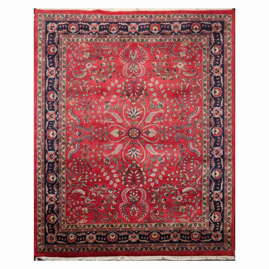 7'9" x 9'9" Hand Knotted 100% Wool Indo Saroukk 200 KPSI Area Rug Rose-0