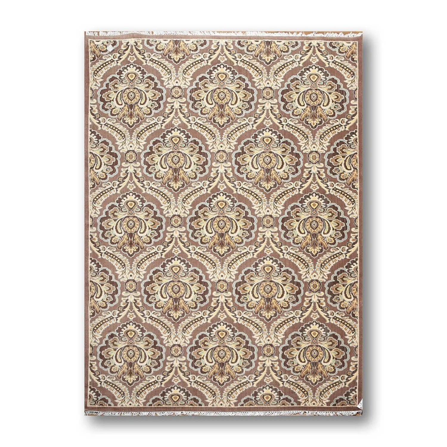 6x9 Brown, Beige Hand knotted Transitional Wool Oriental Area Rug-1