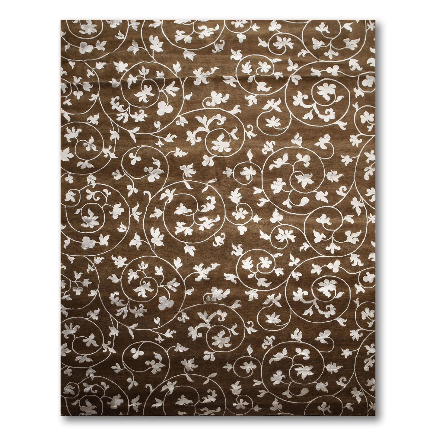 8' x 11' Hand Knotted Wool & Bamboo Silk Oriental Area rug Transitional Brown-1