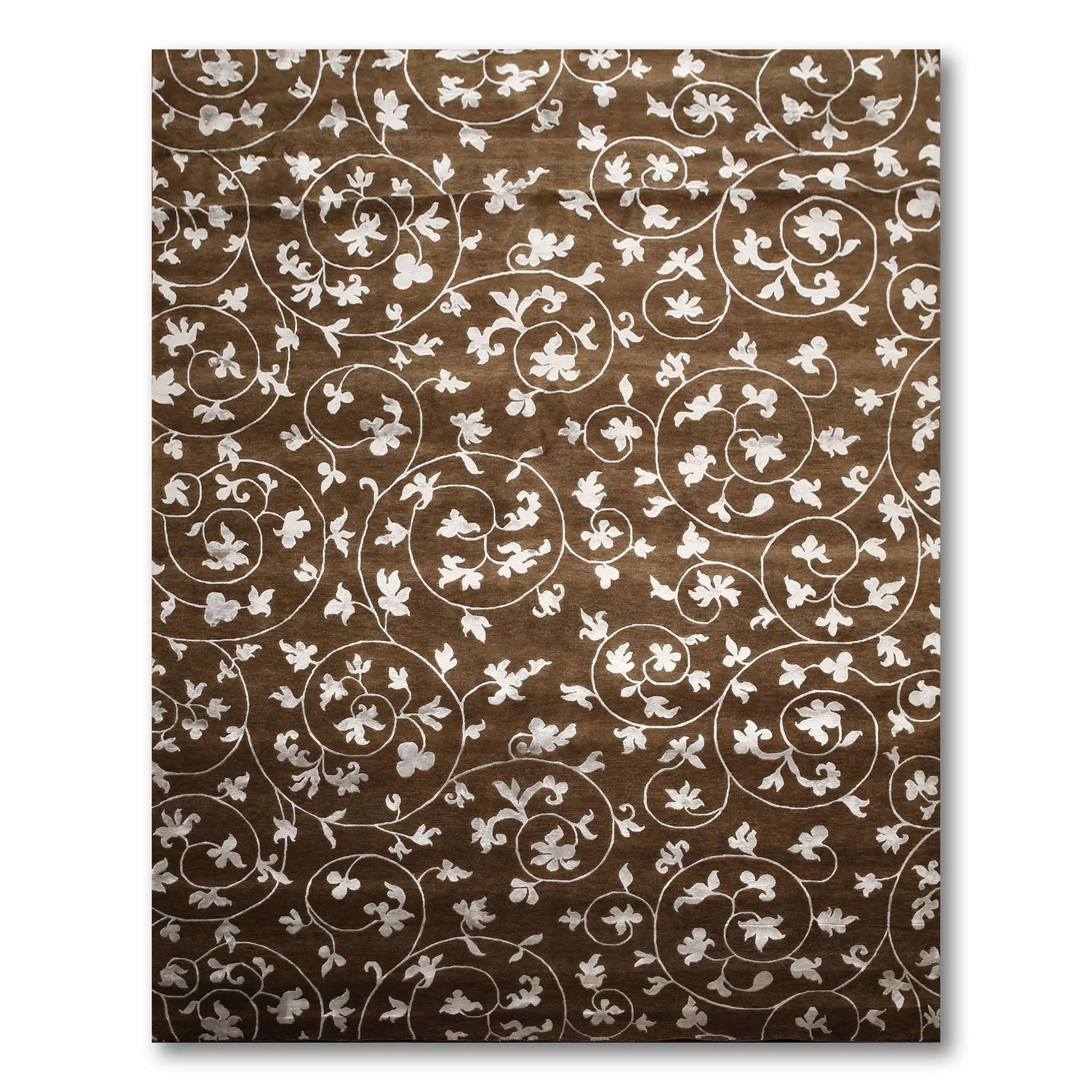 8' x 11' Hand Knotted Wool & Bamboo Silk Oriental Area rug Transitional Brown-1