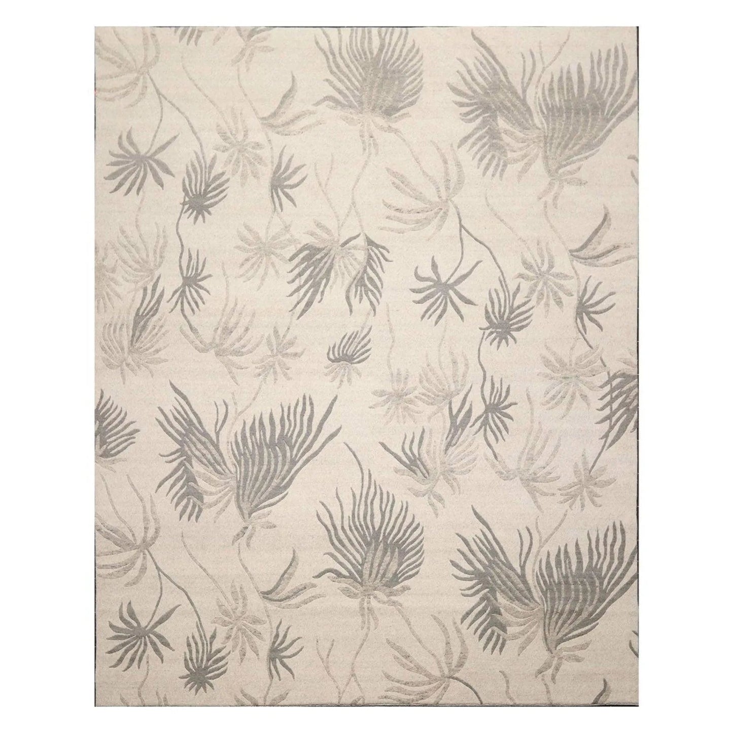 8' x 10' Hand Knotted Tibetan Wool Floral Transitional Area Rug Oatmeal Gray-0