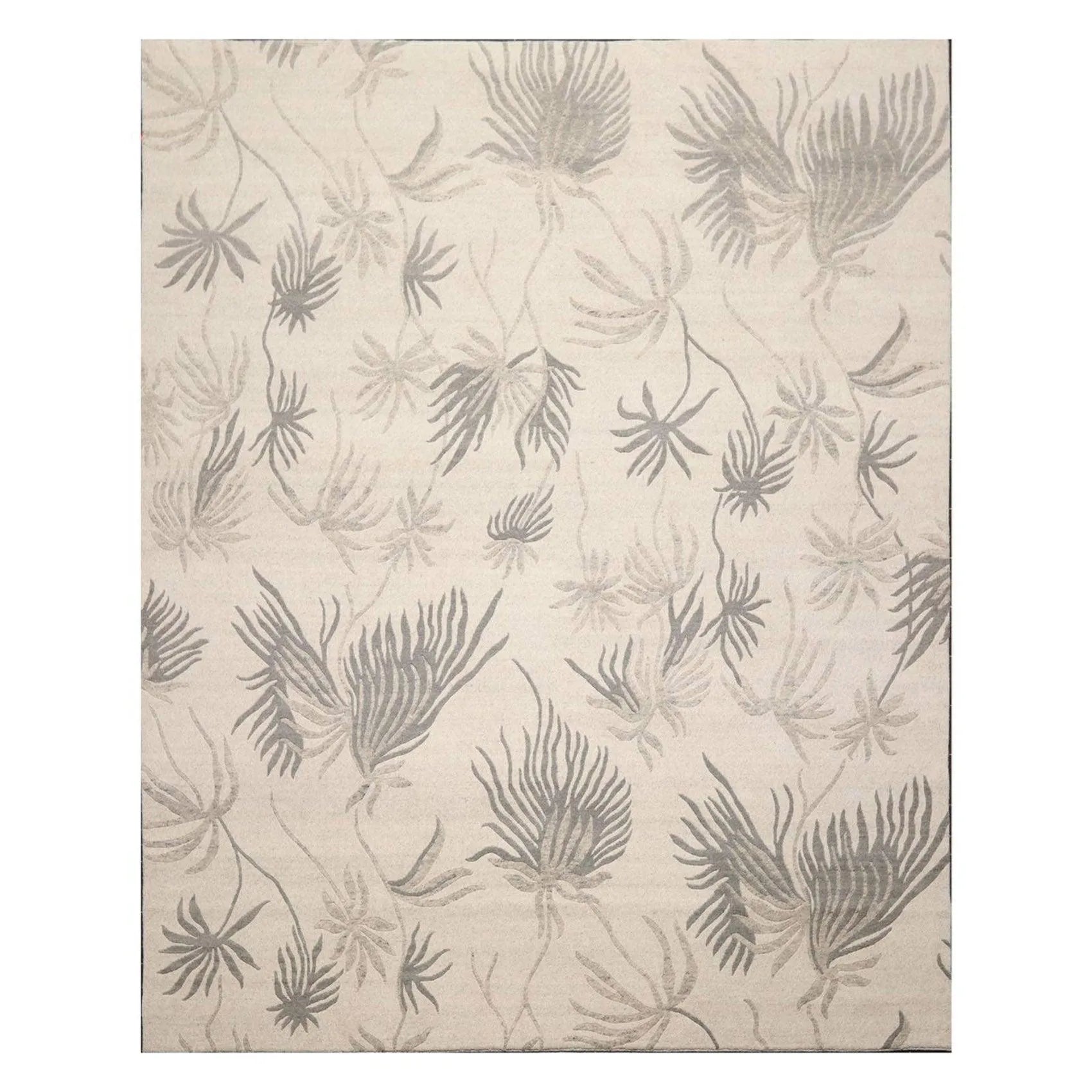 8' x 10' Hand Knotted Tibetan Wool Floral Transitional Area Rug Oatmeal Gray-0