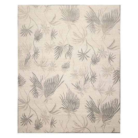 8' x 10' Hand Knotted Tibetan Wool Floral Transitional Area Rug Oatmeal Gray-0