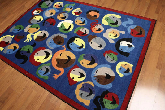 5' x 7' Contemporary Fun Smiles Emojis Area rug Full Pile AOR7432 - 5x7 Blue-0