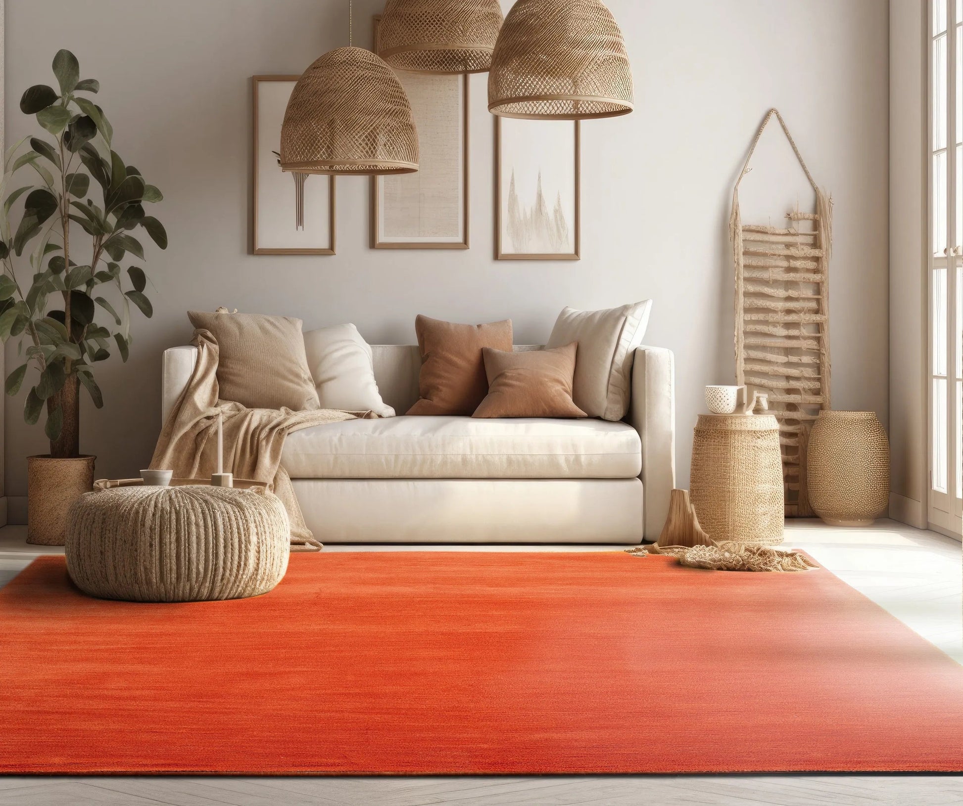 Multi Sizes Hand Loomed wool Plain Solid Minimalist Area Rug Burnt Orange-0