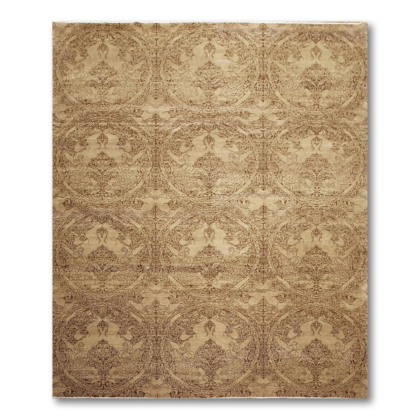 8x10 Tan, Brown Hand knotted Designer 100% Wool Oriental Area Rug-1