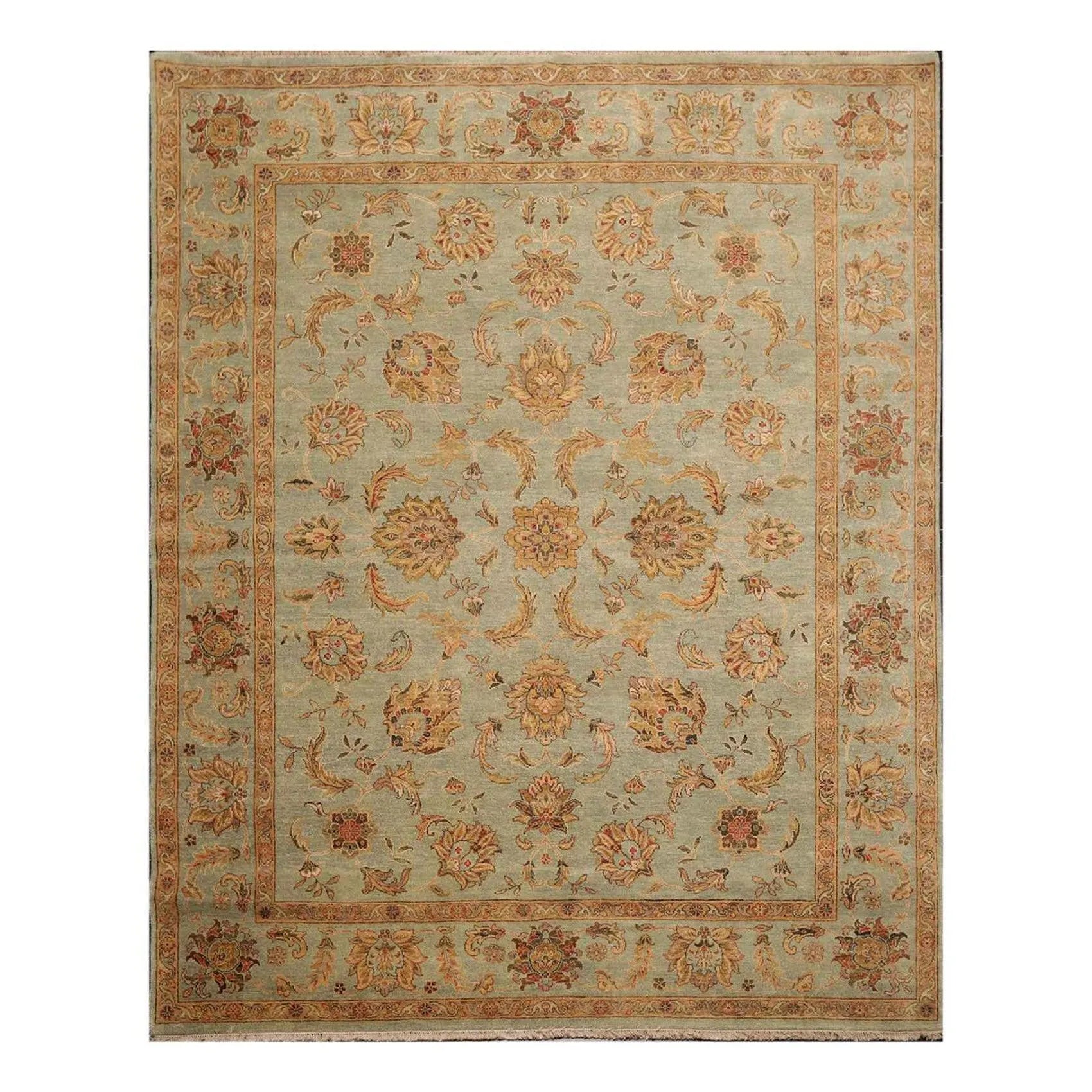 8' x 10' Hand Knotted 100% Wool Agra Oriental Area Rug Aqua-0