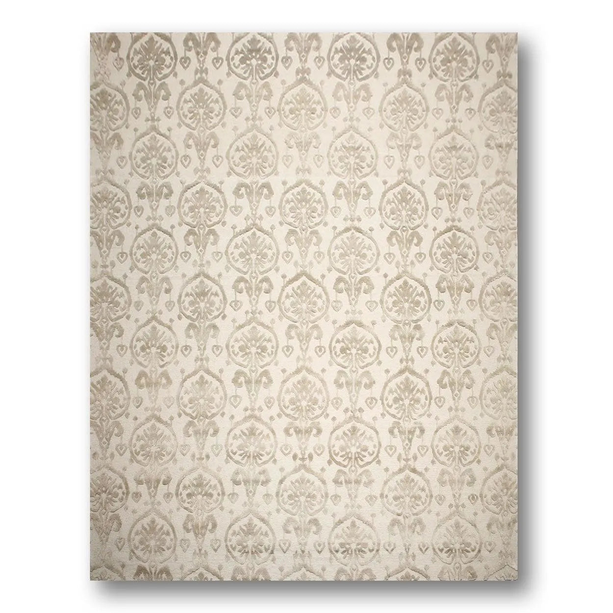 9x12 Olive & Beige Color Hand Knotted Tibetan Ikat Wool & Bamboo Silk Oriental Area Rug-1