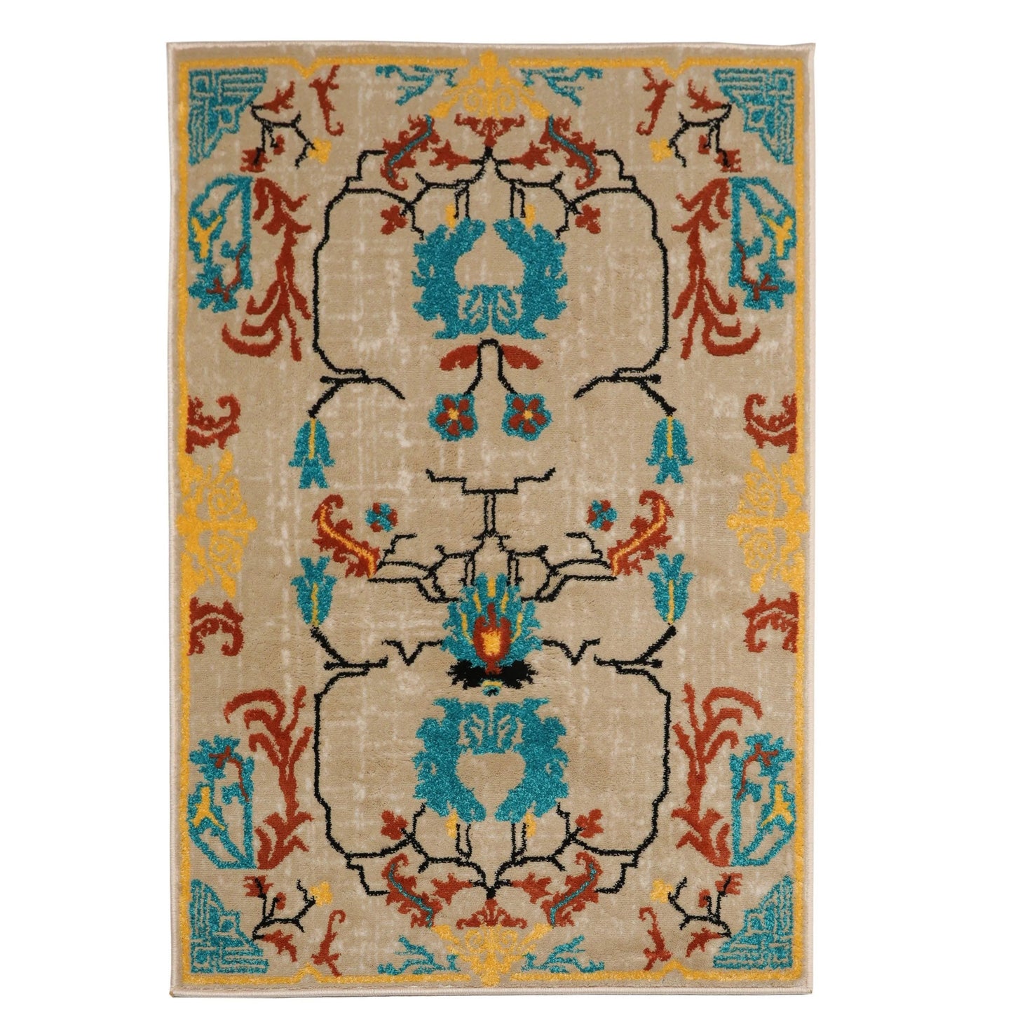 Multi Size Beige, Aqua Machine-Made Polypropylene Cavalier Design Traditional Persian Oriental Area Rug-5