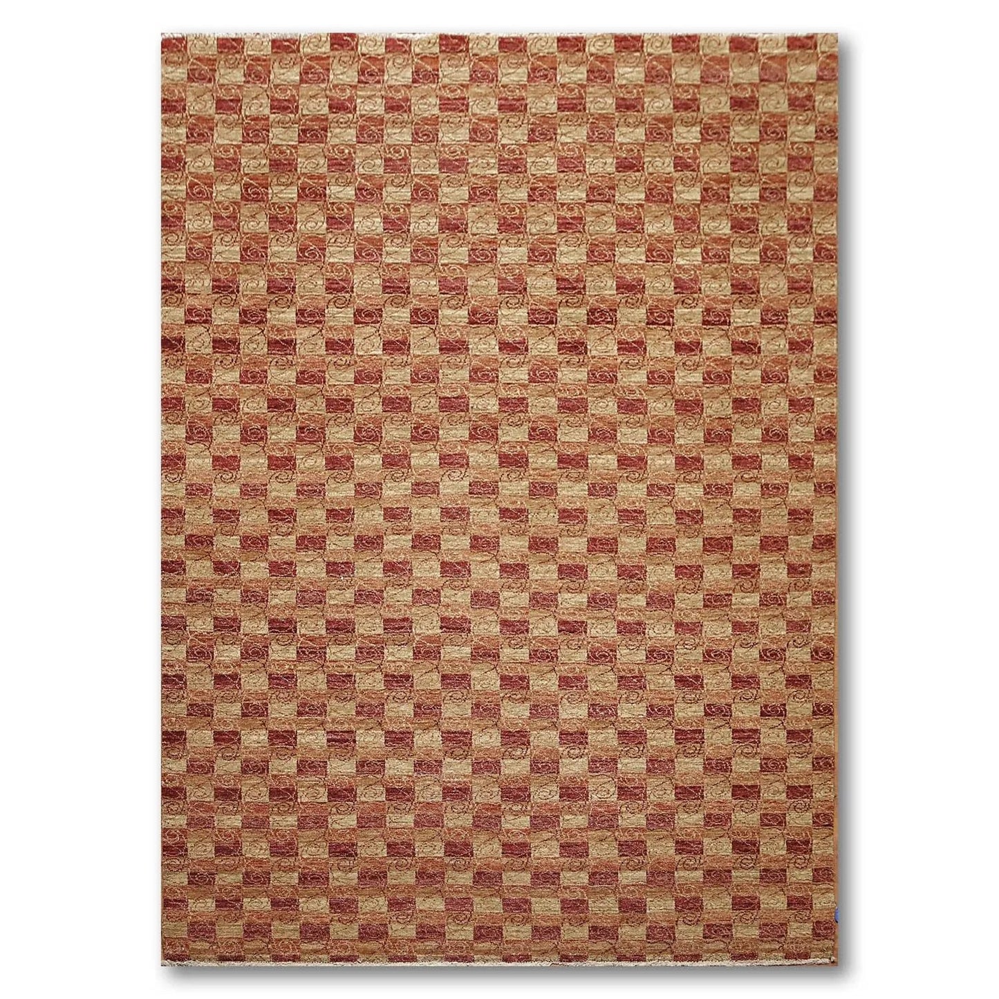 6x9 Rust Hand Knotted Samad Geometric 100% Wool Oriental Area Rug-1