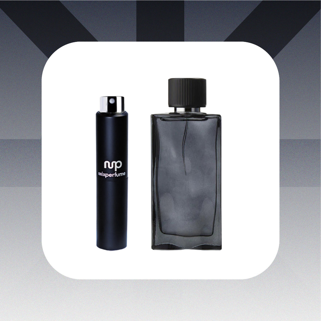 Two black perfume bottles on a gradient background