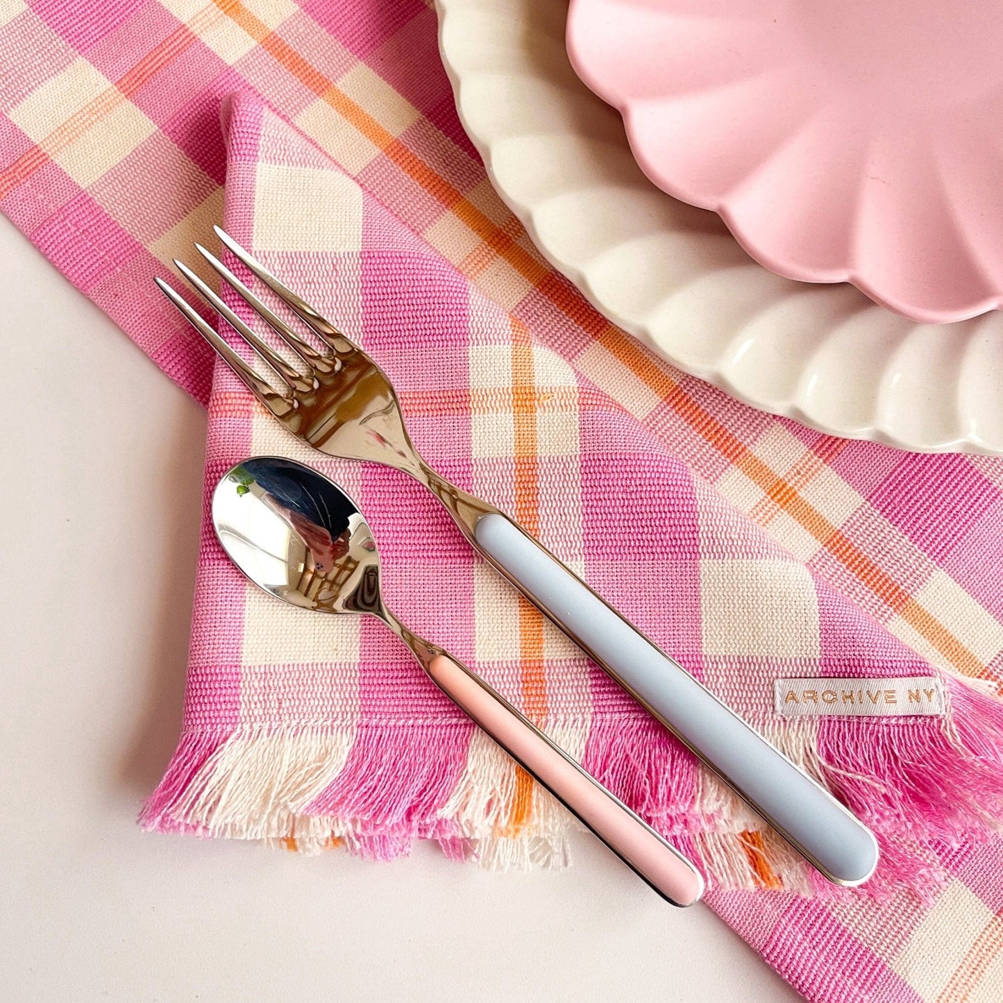 Backordered: Abigail Plaid Party Napkin in Bubblegum and Peach
