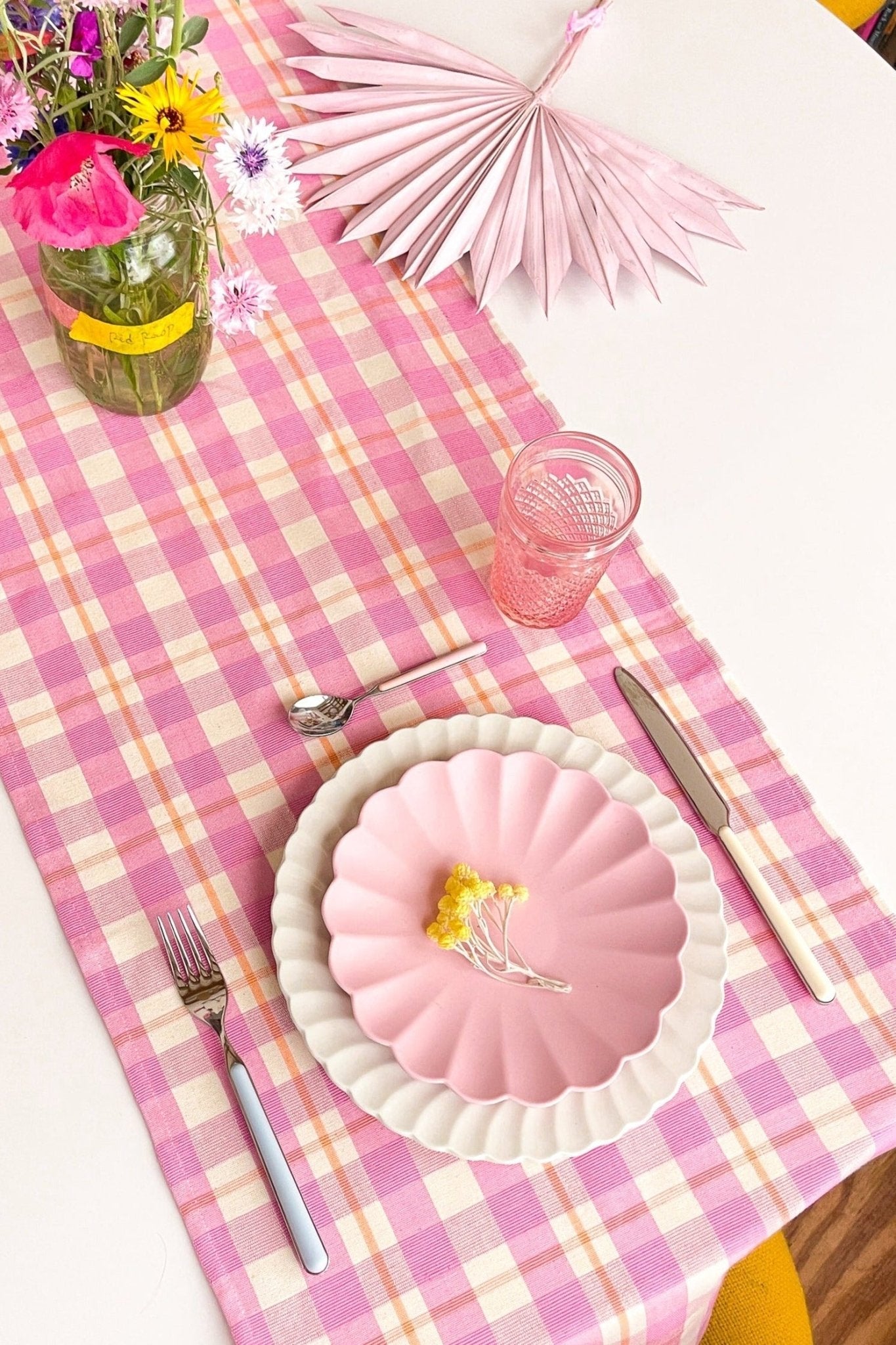 Abigail Plaid Runner in Bubblegum and Peach