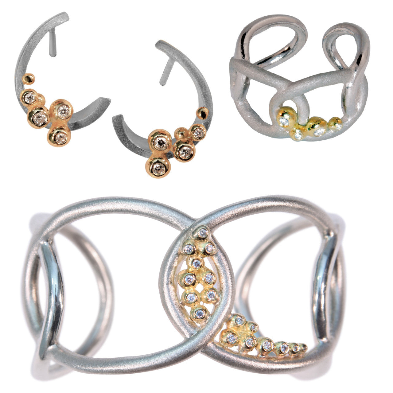 Curly Hoop Earring-14K Gold with Diamonds-2
