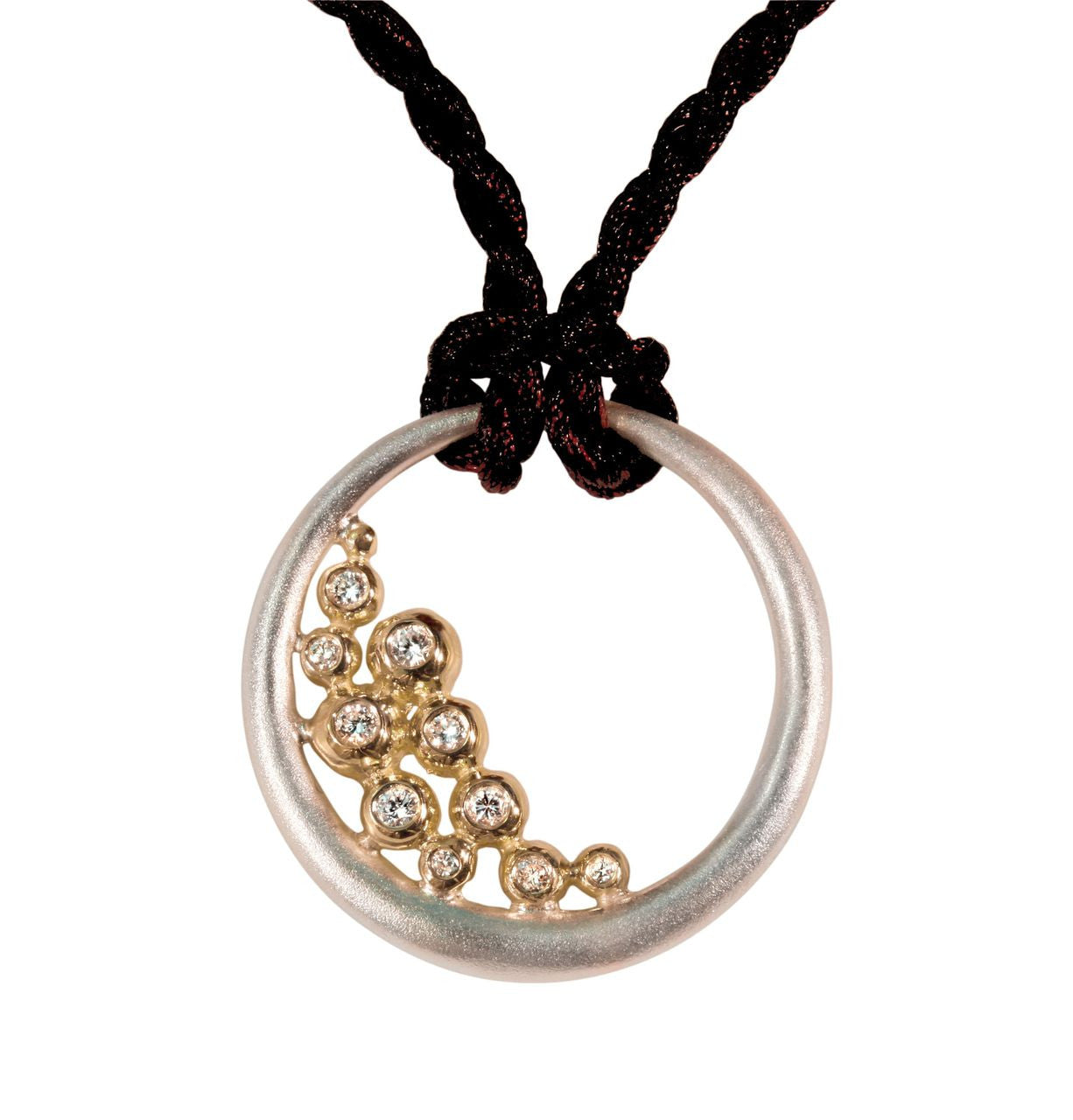 Abundance Circle Pendant: Sterling circle with 18K gold of diamonds.-1