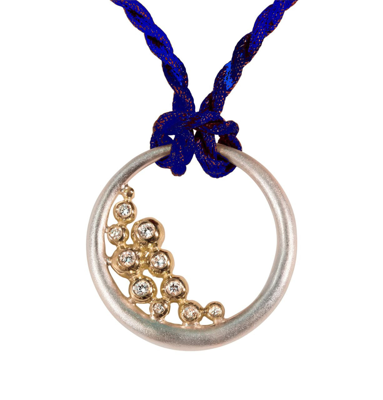 Abundance Circle Pendant: Sterling circle with 18K gold of diamonds.-2