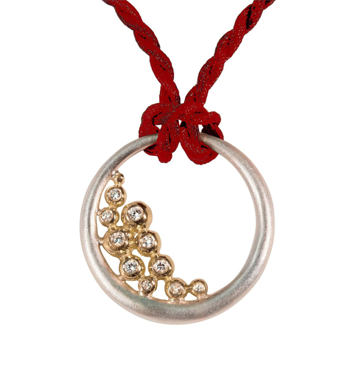 Abundance Circle Pendant: Sterling circle with 18K gold of diamonds.-3